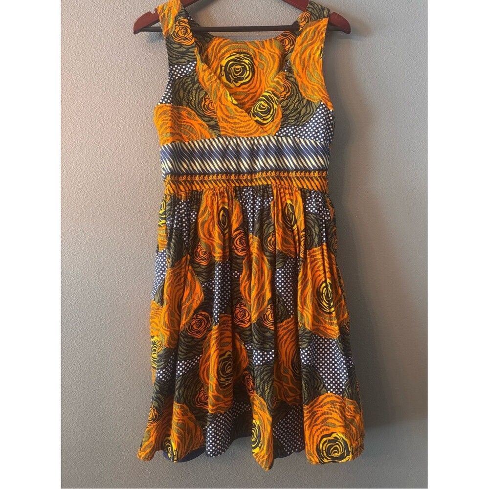 Anthropologie Mille Collines Orange Floral Cotton Midi Dress 10 Boho Striped